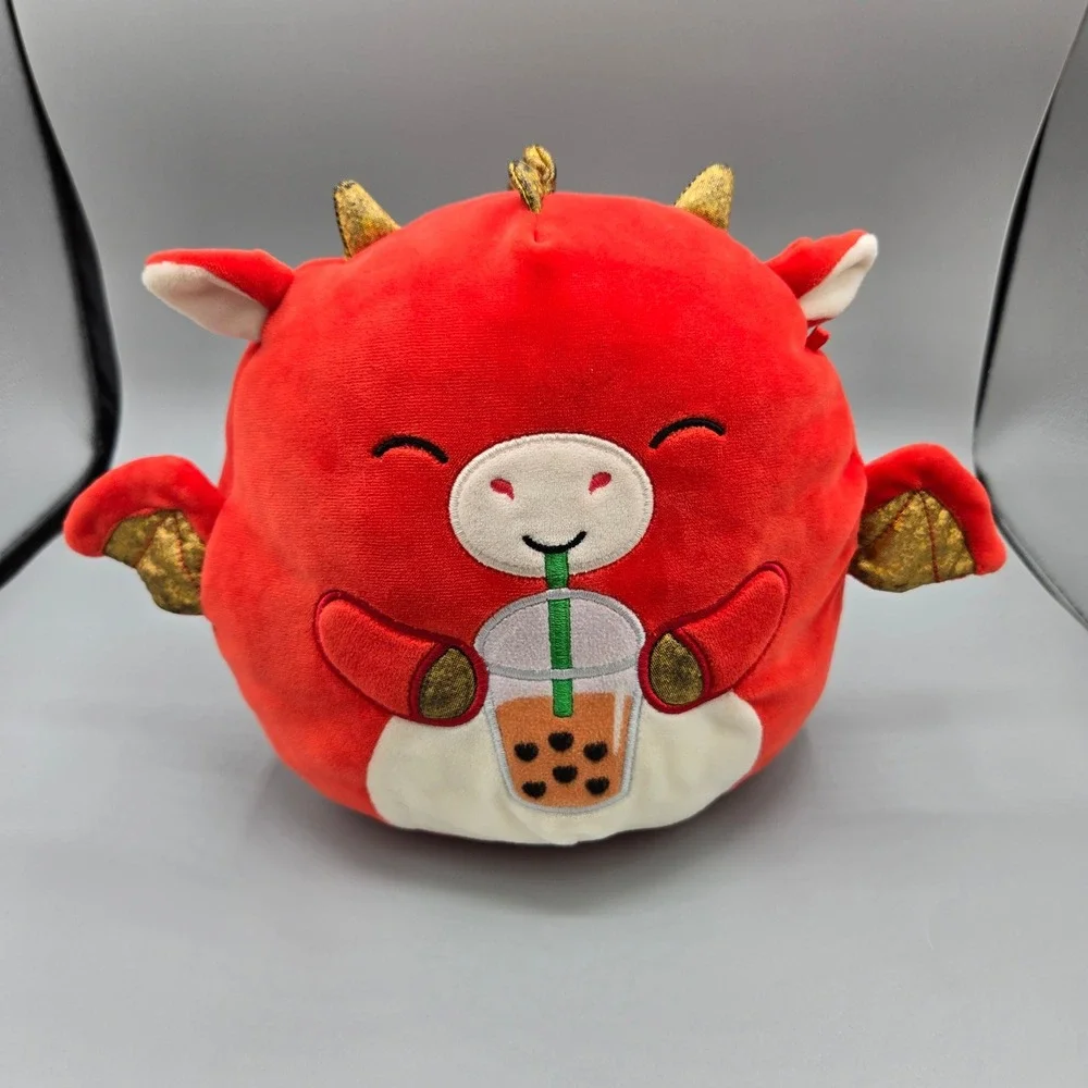 Squishmallows Baiden the Red Dragon with Boba Tea 8 Inch Plush Kellytoy‎ 2021